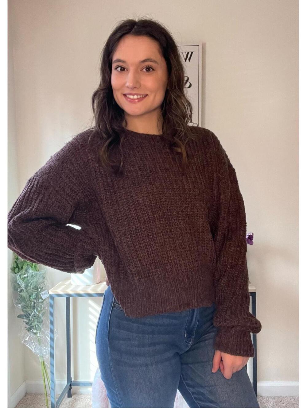 Solid Ribbed Knit Drop Shoulder Sweater [COPY]